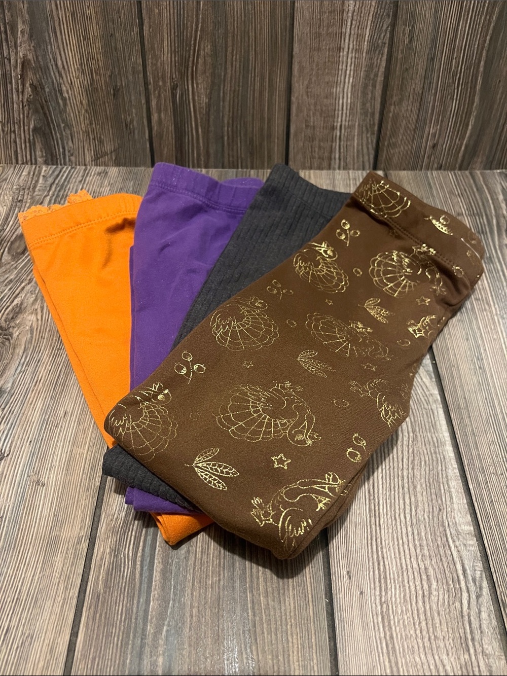Kids Stretch Leggings Pack - Orange, Purple, Gray & Brown